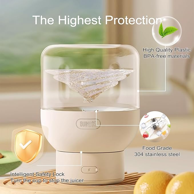 Portable Blender, Personal Blender for Shakes and Smoothies, 27oz Cup with 10 Blades, Shoulder Strap and Lid with Straw, Type-C USB Rechargeable, Dishwasher Safe Parts, BPA Free, Beige