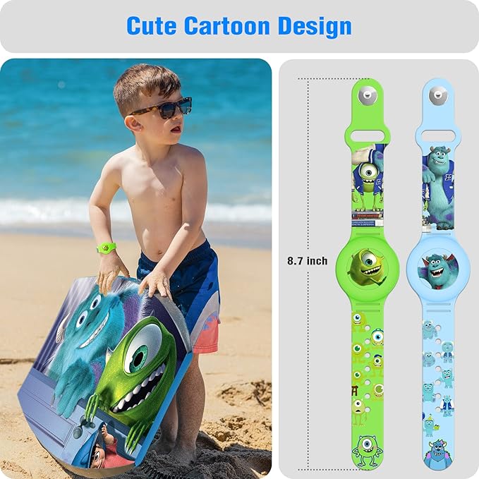 2 Pack AirTag Bracelet for Kids, Waterproof Cute Cartoon Air tag Holder Kids with Watch Band Design, Full Coverage Anti-Lost Silicone Airtag Hidden Accessories for Children (Luminous Version)