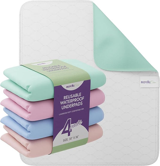 Incontinence Bed Pads - Reusable Waterproof Underpad Chair, Sofa and Mattress Protectors - Highly Absorbent, Machine Washable - for Children, Pets and Seniors (30x36 (Pack of 4), Multi-Color)