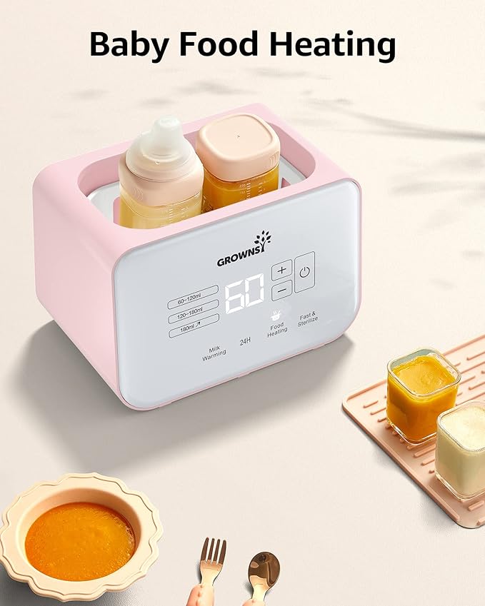 Baby Bottle Warmer, Gronwsy 8-in-1 Fast Milk Warmer with Timer Breastmilk or Formula, Fits 2 Bottles, Accurate Temperature Control, with Defrost, Sterili-zing, Keep, Heat Baby Food Jars Function