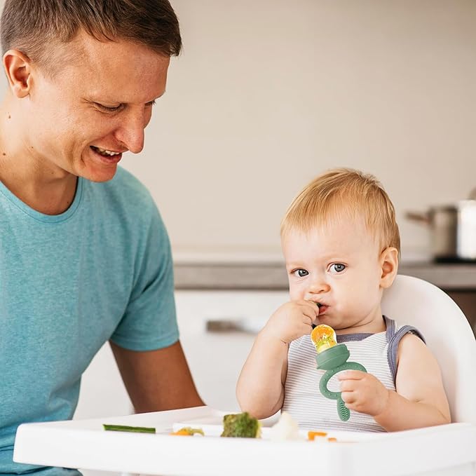 Baby Solids/Frozen Fruit Feeder Pacifier, Infant Teether Toy 4M+, BPA-Free Silicone Pouch & Nipple, Safely Introduce Solids, Teething Relief, 2-Pack - Blue/Green (Rabbit)