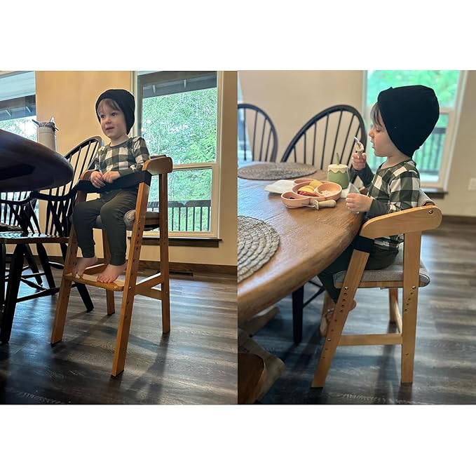 PandaEar Wooden High Chair for Toddlers, Adjustable Child Highchair Feeding Chair with Removable Cushion & Steps for Kids Dining, Eating, Studyin (Natural)