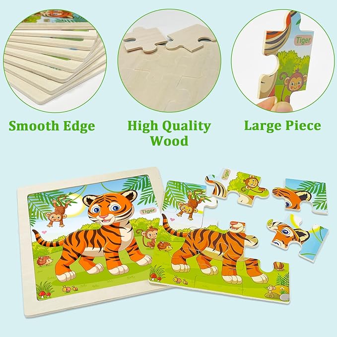 Wooden Puzzles for Toddlers 2-4, 9 Pieces Animal Jigsaw Puzzles for Kids Ages 3-5, Preschool Learning Activities, Learning & Educational Toys, Gifts for Boys, Girls