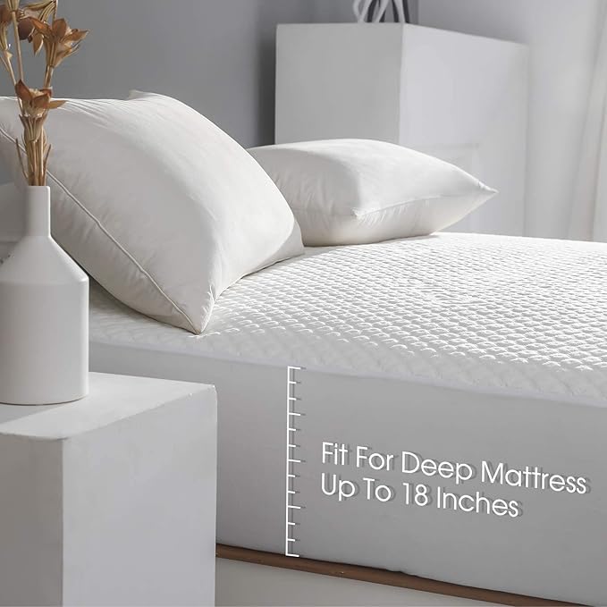 California King Size Waterproof Mattress Protector Fitted Mattress Pad Cover with Deep Pocket Up to 18''