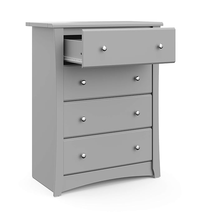 Storkcraft Crescent 4 Drawer Chest (Pebble Gray) – GREENGUARD Gold Certified, Easy-to-Match Chest of Drawers for Nursery and Kids Bedroom, Dresser Organizer for Children’s Bedroom