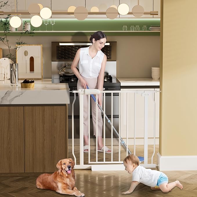 Small Narrow Baby Gate for Stairs Doorways Hallways 24 Inch to 29 Inch Wide Pressure Mounted Baby Gate Walk Through Child Gates for Kids or Pets Indoor Safety Gates