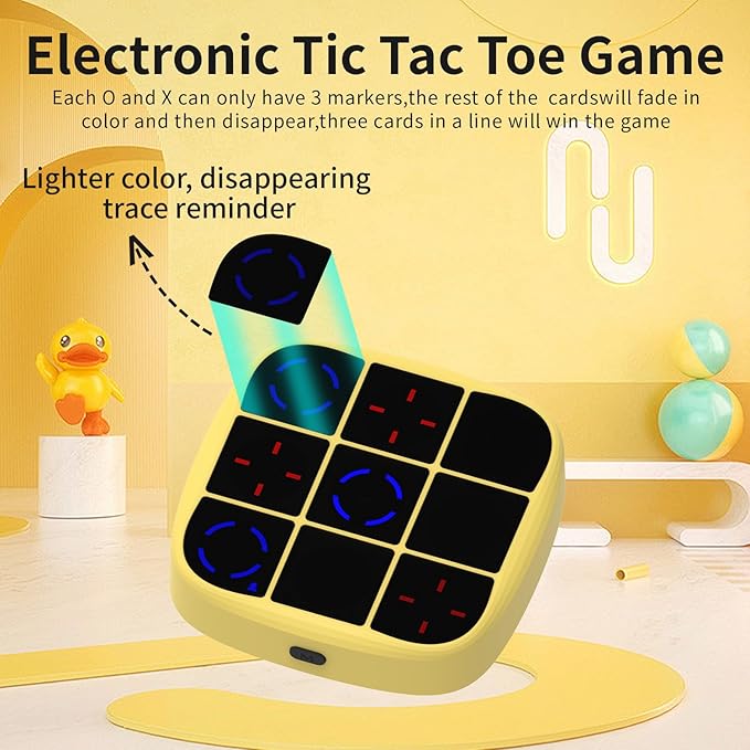 Tic-Tac-Toe Bolt Game, 4-in-1 Handheld Puzzle Game Console, Electronic Tic-Tac-Toe Toy, Educational and Memory Growth, Portable Travel Games for Car Ride, Board Games for Kids and Adults (Yellow)