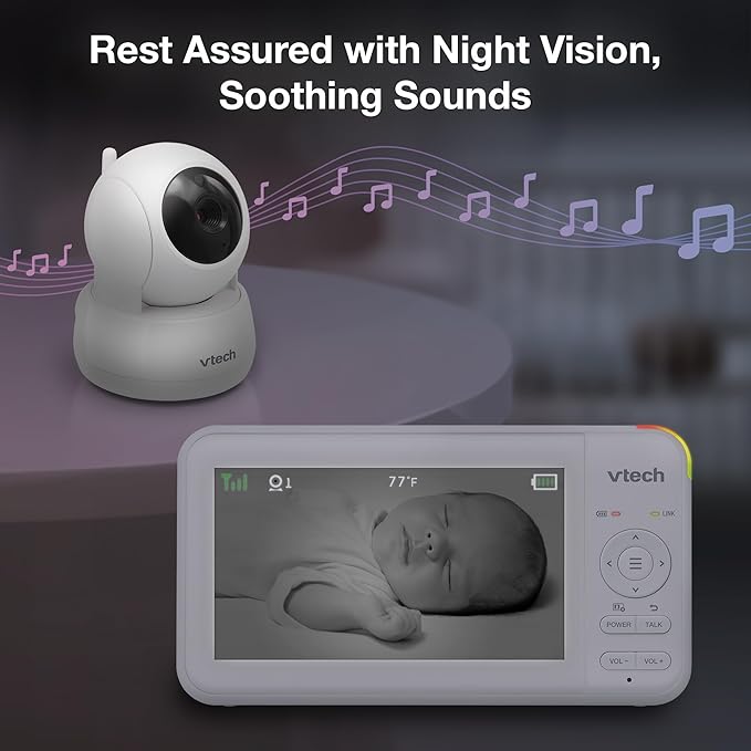 VTech Video Baby Monitor with 5" LCD Screen, Up to 17Hrs Video & 31Hrs Audio Battery Life, Night Vision, 1000ft Range, Pan-Tilt-Zoom, Lullabies, Soothing Sounds, Temperature Sensor, No WiFi: 924W