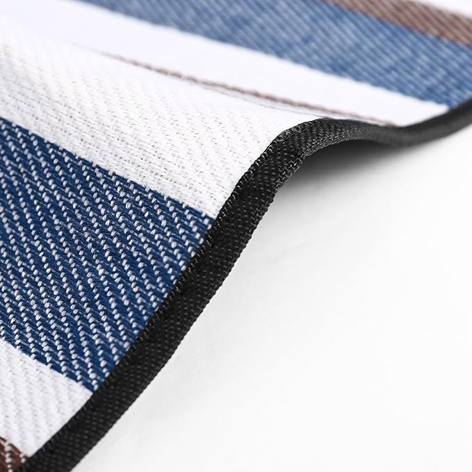 Striped Picnic Blankets 80” x 80” Extra Large Waterproof and Foldable Beach Blanket, Oversized Blue and White Outdoor Blanket for Camping, Travel, Park, Grass, Patio (Blue & Brown, 80" x 80")