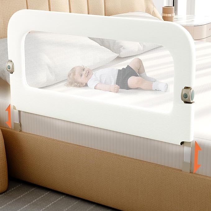 Bed Guard Rail for Toddlers - 47inch Foldable & Adjustable Height Baby Bed Safety Side Rails - Large Toddler Crib Railing Guard for Twin, Bunk, Full Size, Queen & King, Full Size Bed