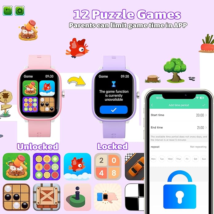 Smart Watch for Kids Girls Boys No APP/Phone Needed, 1.8" IP68 Waterproof Sport Kids Watch Pedometer, Heart Rate, Sleep Monitor, Step Counter, 12 Puzzle Games for Girls Boys Teens 6-16