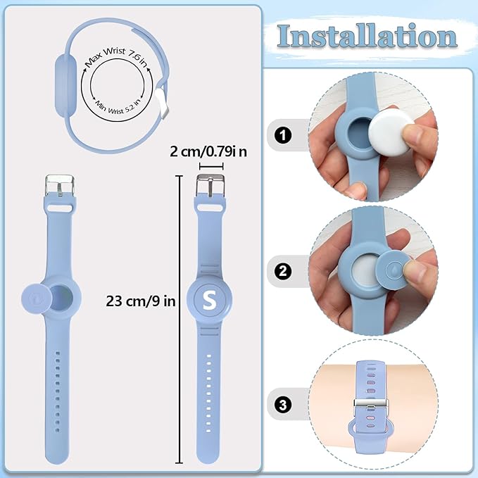 Waterproof Bracelet for AirTag Kids, Personalized Initial Letter Hidden Holder Compatible with Air Tag, Silicone Case for Airtag Adjustable Anti-Lost GPS Tracker for Toddler Child Elder, S