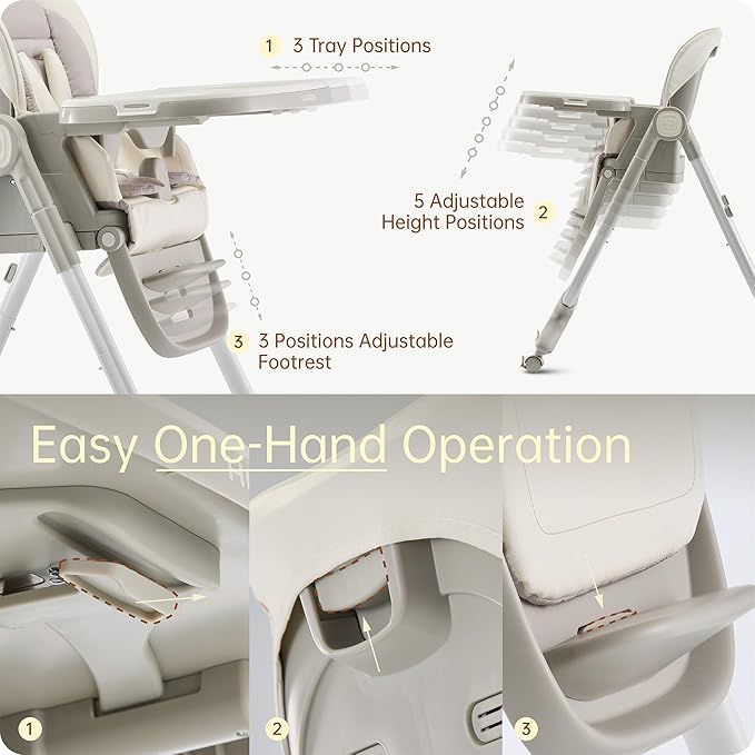 6 in 1 Convertible High Chairs for Babies and Toddlers,Portable High Chair with Dishwasher Tray and 4 Wheel,Booster Seat for Dining Table,Foldable Toddle and Baby Feeding Highchair (White)