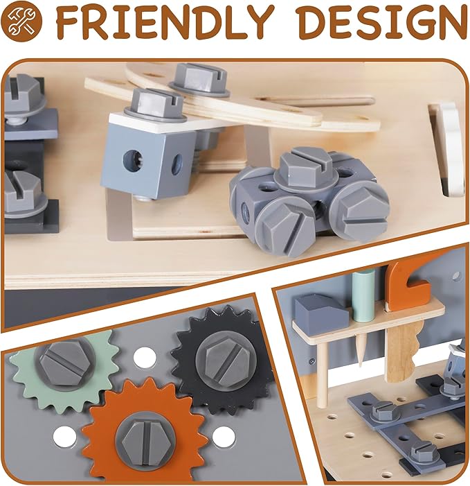 Wooden Toy Workbench for Kids, Construction Workshop Tool Bench Toys,51 Pieces Toy Tools Set w/Storage Space, Educational Gift for Girls & Boys Children 3+Years