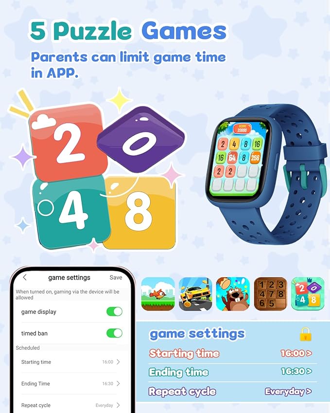 Kids Watch for Boys 5-12, Kids Smart Watch Fitness Tracker Pedometer, No Phone Needed, Puzzle Games with Parental Control, IP68 Waterproof, Heart Rate, Sleep Monitor, Step Counter, 80 Sports