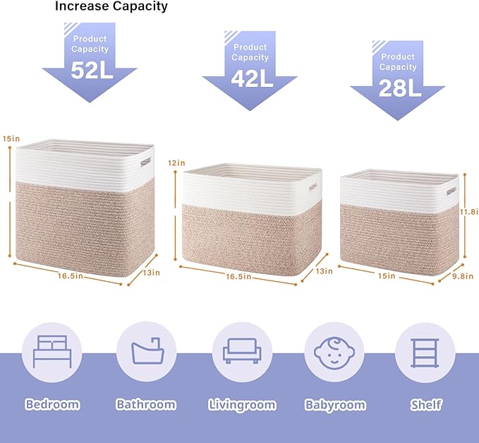 OIAHOMY Storage baskets for Shelf, Toy Storage Basket, Collapsible Storage Bins, Blanket Basket Living Room, Closet Storage for Bedroom, 16.5 x 13 x 12 Inches-Pack of 2-Brown