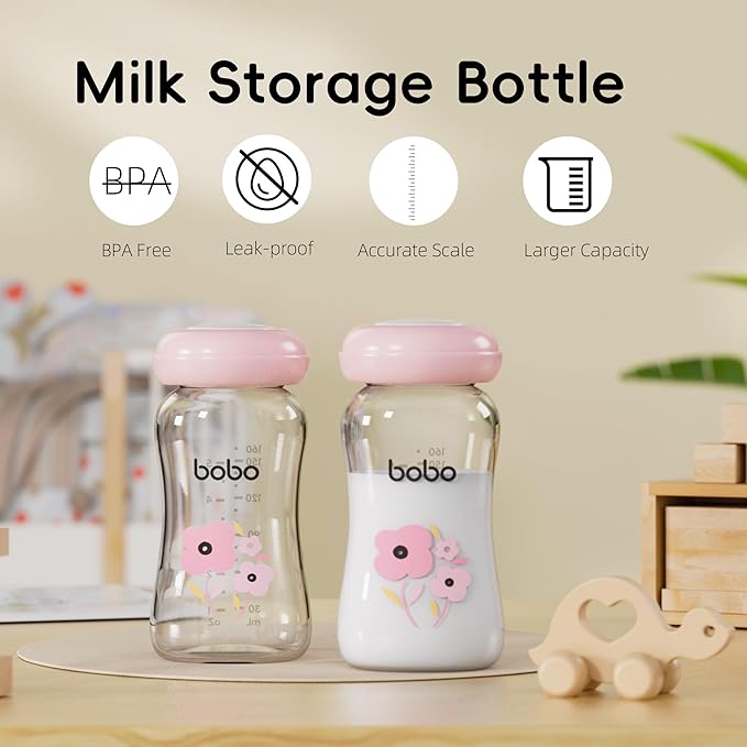 YOHKOH Glass Breast Milk Storage Bottles - 100% Leak-Proof, BPA-Free Breastmilk Storage Containers, Freezer & Dishwasher Safe, Ideal for Nursing Mothers (Red, 5.4oz (Pack of 6))