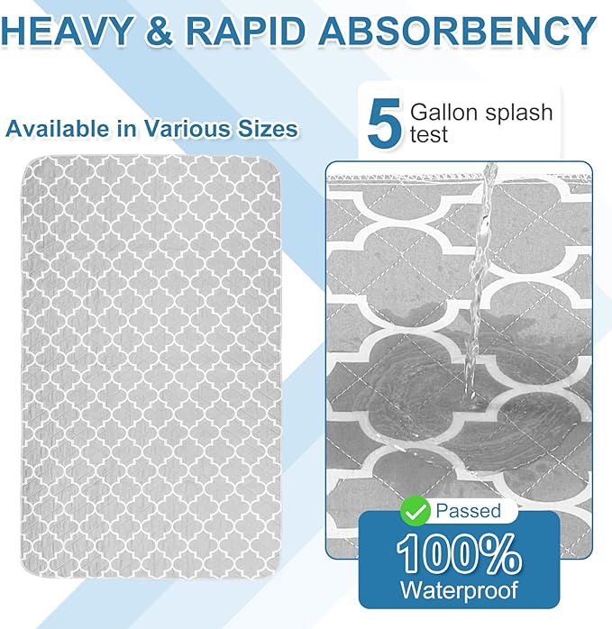 OUTCREATOR® Washable Bed Pads 34" x 36" (Pack of 2), Incontinence Mattress Protector, Anti-Slip Waterproof Underpads for Adults Kids Elderly Pets, Absorbency & Reusable Bedwetting Pads (Gray)