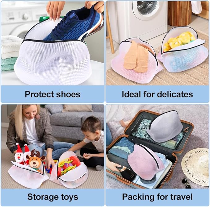Vivifying Shoe Washing Bag, Set of 3 Mesh Shoe Laundry Bags with Zip Closure for Sneakers, Running Shoes, Socks, Bras
