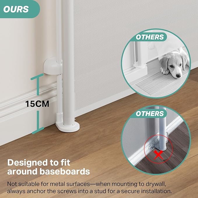 Cumbor 76" Wide Long Retractable Baby Gates for Stairs, Mesh Dog Gate for The House, 34" Tall Extra Wide Pet Gate for Dogs, Child Safety Gates for Doorways, Hallways, Cat Gate Indoor/Outdoor(White)