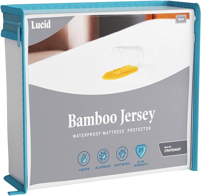 LUCID Premium Rayon from Bamboo Jersey Mattress Protector - Ultra Soft - Waterproof -White Twin
