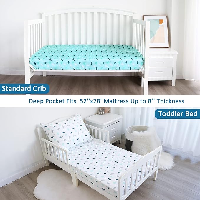 Crib Sheets for Boys or Girls 4-Pack, Fitted Crib Sheet 52'' x 28'' for Standard Crib & Toddler Mattress, Soft and Breathable Material, Baby Crib Sheets Neutral, Aqua