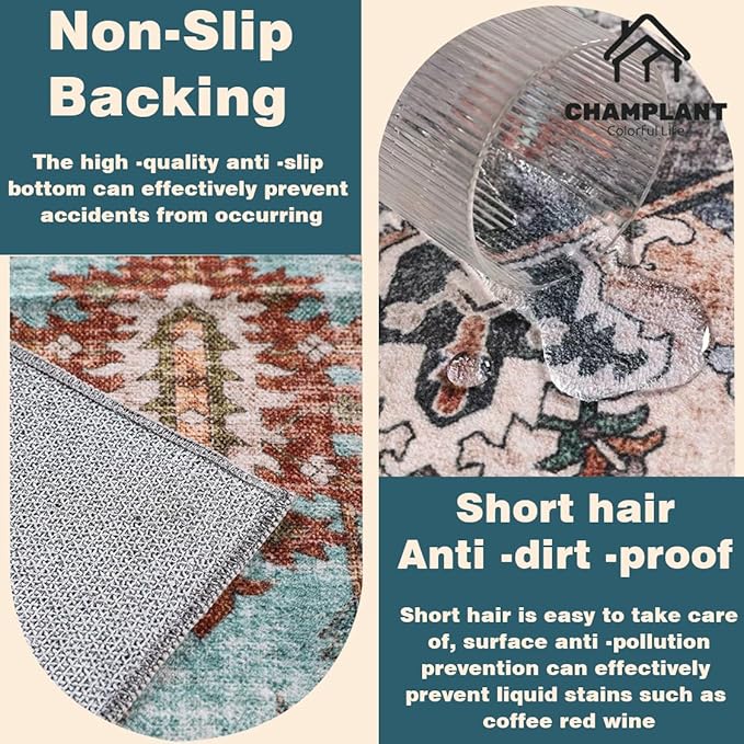 Washable Area Rug 2'x3' Door Mat Vintage Distressed Doormat Indoor Entrance Traditional Thin Rug Floral Print Non Slip Carpet for Kitchen Bathroom Bedroom Living Room