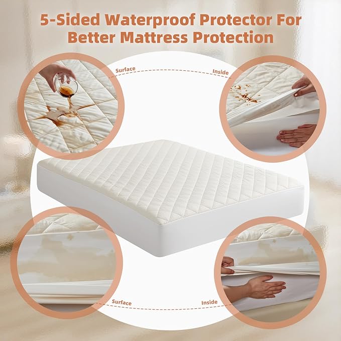 Lofe Organic Cotton Full Mattress Protector - Top&Side 100% Waterproof Mattress Protector, Breathable Organic Mattress Protectors, Noiseless Full Mattress Protectors Waterproof 75x54x17 in