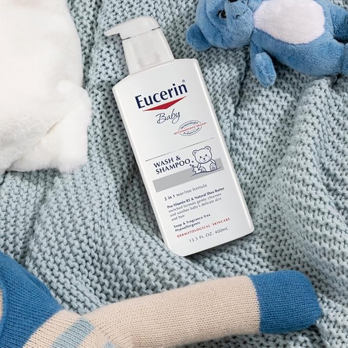 Eucerin Baby Unscented Baby Shampoo and Body Wash, Tear Free Shampoo and Wash, 13.5 Fl Oz Pump Bottle, Pack of 3