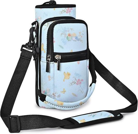 25/32/40/64oz Water Bottle Bag Holder Carrier-Insulated Crossbody Sling Case Sleeve with Strap & Pockets for Men Women Gym Cycling Travel Walking Hiking Camping