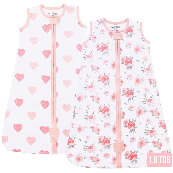 Baby Sleep Sack 1.0 TOG, Organic Cotton Baby Wearable Blanket with Two-Way Zipper, Swaddle Transition Baby Sleeping Bag, All-Season Sleep Sack for Newborn Infant Toddler Boy Girl, 2-Pack, XXL