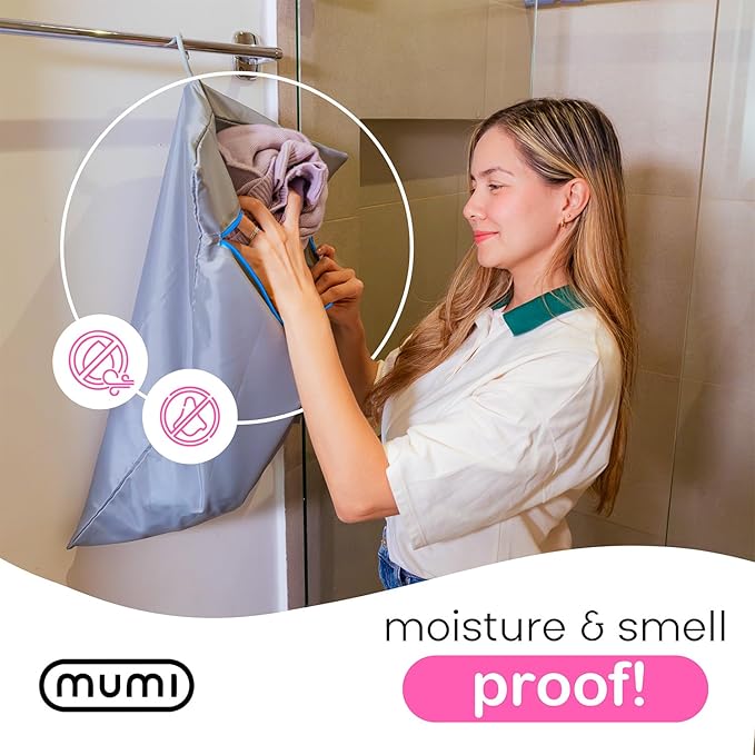 MUMI Travel Laundry Bag – Moisture & Smell-Proof Wash Bag with Folding Hanger & Outer Pouch | Large Washable Bags for Suitcase, Gym & Packing | Clothes Organizer for Trips & Storage - Yellow