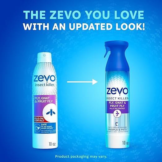 Zevo Flying Insect Killer Spray - Bug Spray for Home Use - Versatile Gnat, Mosquito, Fruit Fly Killer & More - with Rosemary & Cornmint Oil - for Indoor & Outdoor Use (3 Bottles)