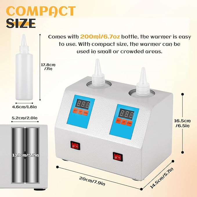 Ultrasound Gel Warmer Digital 2 Bottles Gel Warmer Massage Oil Warmer with 200ml Bottles, Gel Warmer Ultrasound Bottle Warmer for Oil Lotion Cream Gel 68-113℉ 12V