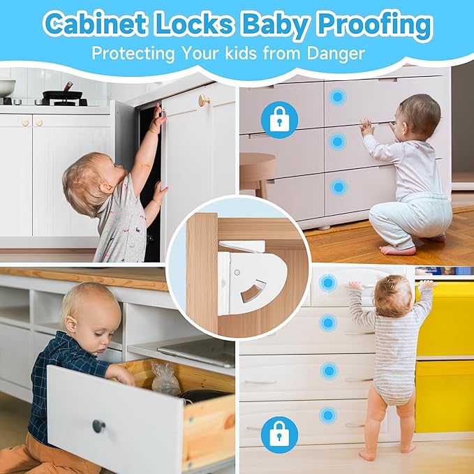 22 Pack Magnetic Cabinet Locks for Child Safety, Drawer Locks Baby Proofing, Magnetic Door Safety Locks for Cabinets and Drawers, Easy Installation No Tools Required (22 Pack and 4 Keys)
