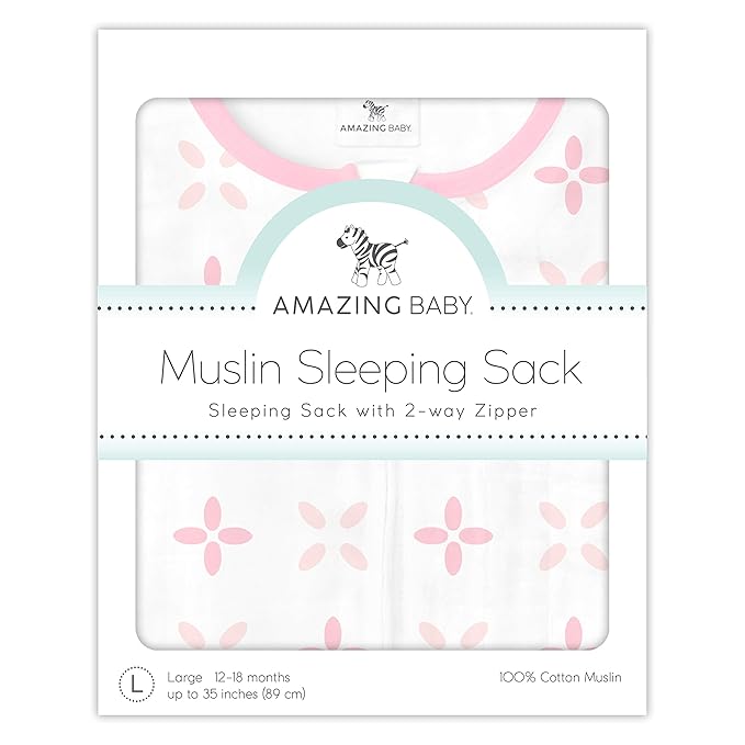 Amazing Baby Cotton Muslin Sleeping Sack, For Baby Girl, Wearable Blanket with 2-way Zipper, Springfield, Pink, Medium (6-12 Month)