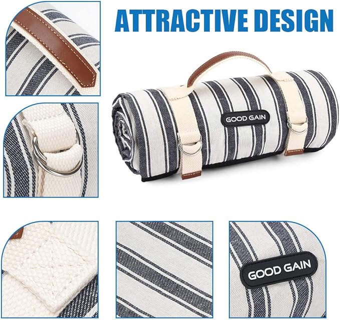 G GOOD GAIN Waterproof Picnic Blanket Portable with Carry Strap for Beach Mat or Family Outdoor Camping Party (Berry Blue)