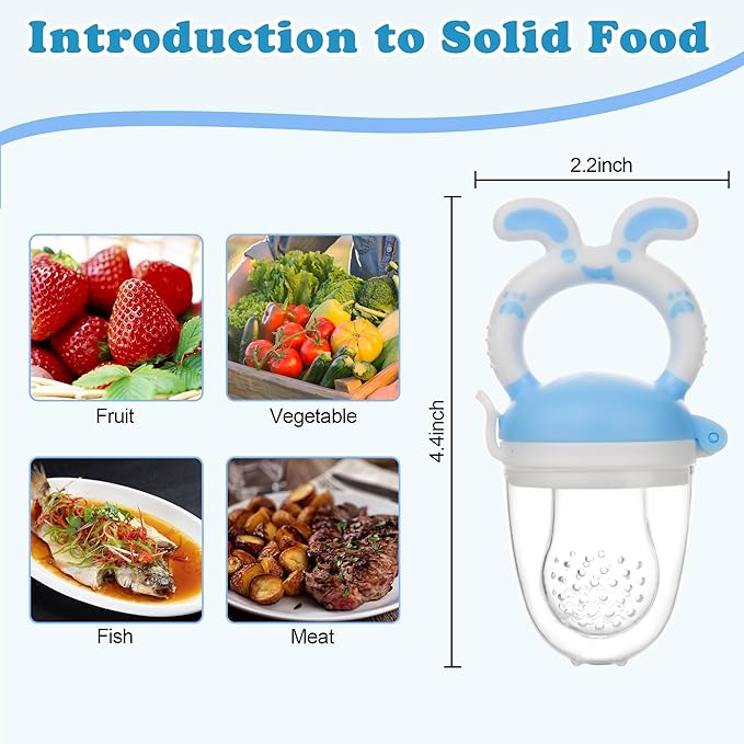 WAJIAYON Baby Fruit Feeder Pacifier- 3 Pack | Infant Food Feeder Pacifier & Baby Food Dispensing Spoon | Mesh Fresh Fruit Teethers for Babies | Shower Gifts for Boys and Girls (Sky Blue)