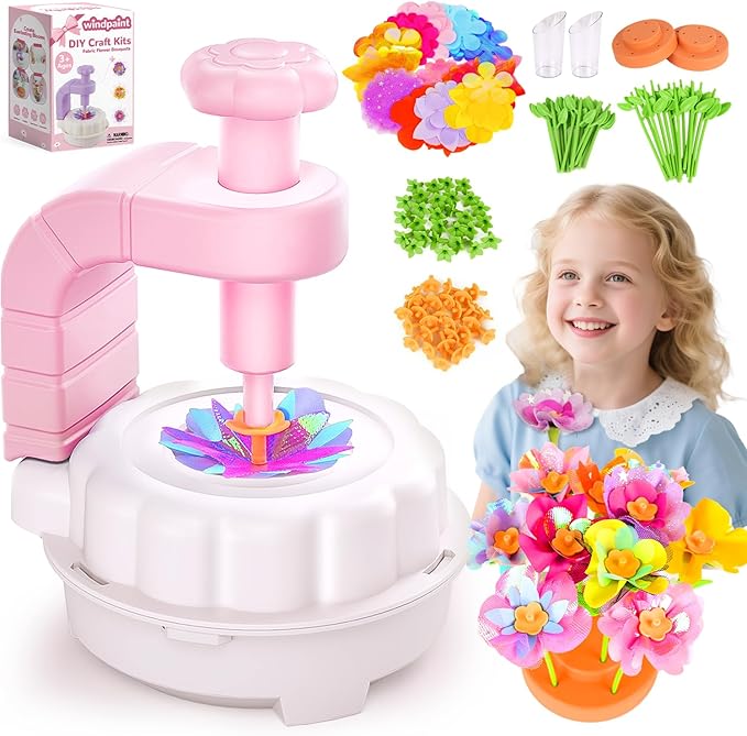 windpaint Toys for Girls 3 4 5 6 7 8 9 10 Years Old, DIY Craft Kits for Kids, Fabric Flower Bouquets for Girls Gifts, Educational Learning Detective Toys for Toddler Kids,Birthdays Gifts (Pink)