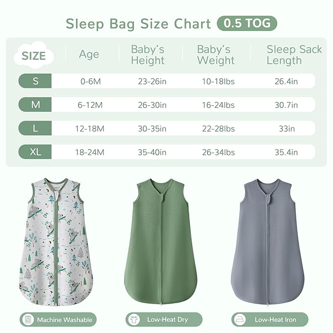 JELLYMONI Baby Sleep Sack 12-18 Months 100% Cotton Wearable Blanket, 0.5 TOG Soft Lightweight Toddler Sleeping Sack 3 Pack 2-Way Zipper Newborn Sleep Sacks