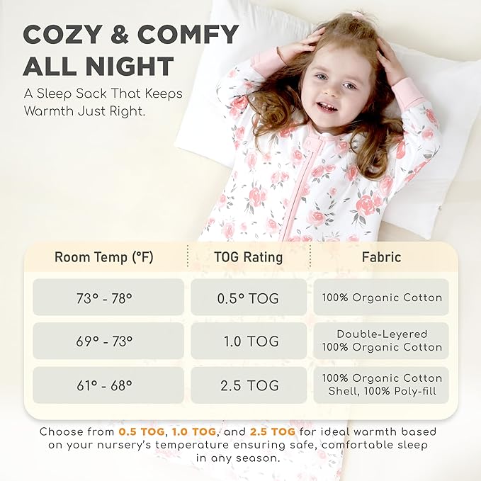 Mama Cheetah Baby Sleep Sack with Sleeves, 0.5 TOG Organic Cotton Wearable Blanket and Two-Way Zipper, Swaddle Transition Long Sleeve Sleeping Bag for Newborn Infant Toddler, 24-48 Months