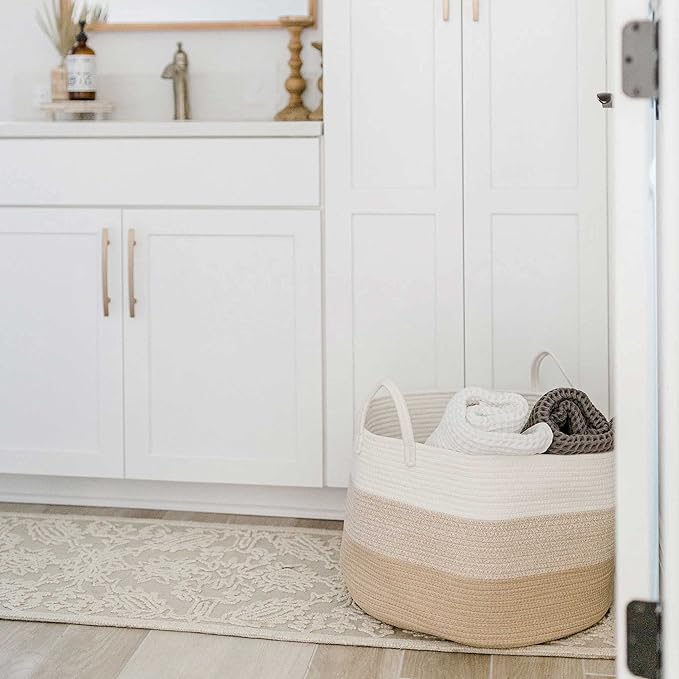 OrganiHaus Extra Large Blanket Basket for Living Room 20x13, Natural Cotton Rope Laundry Basket, Sturdy Hamper for Toy Storage, Cushions & Pillows Storage Bin, Nursery Decor Hamper - Honey