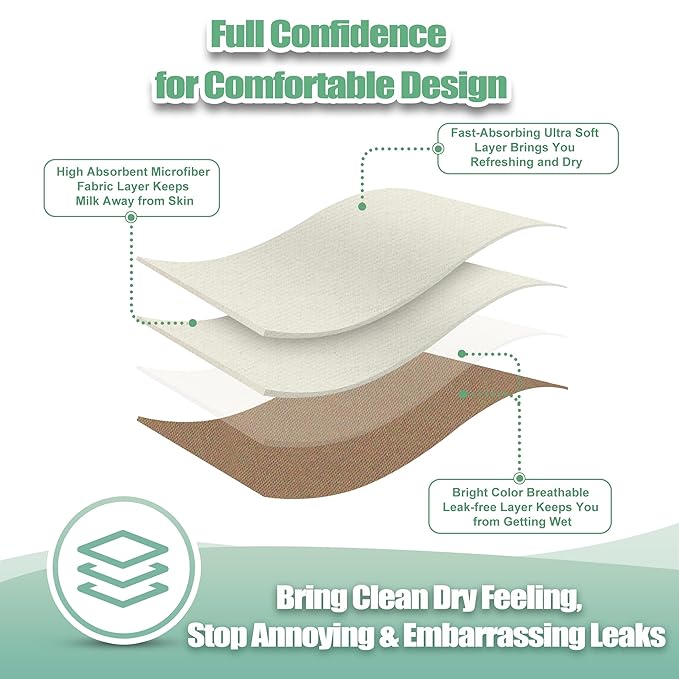 wegreeco Nursing Breast Pads (14 Pack) + Laundry Bag & Travel Storage Bag, 4.7 inch - Washable & Reusable Breastfeeding Nursing Pads (Brown, Plain Shape)