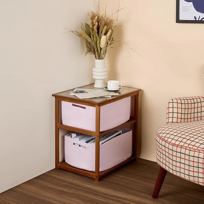 Large Storage Baskets for Organizing, Closet Shelf Baskets for Clothes Blanket Towels, Baby Nursery, Toy Bins Box, Woven Rope Baskets, 17 x 13 x 7.5”, 4 Packs Light Pink