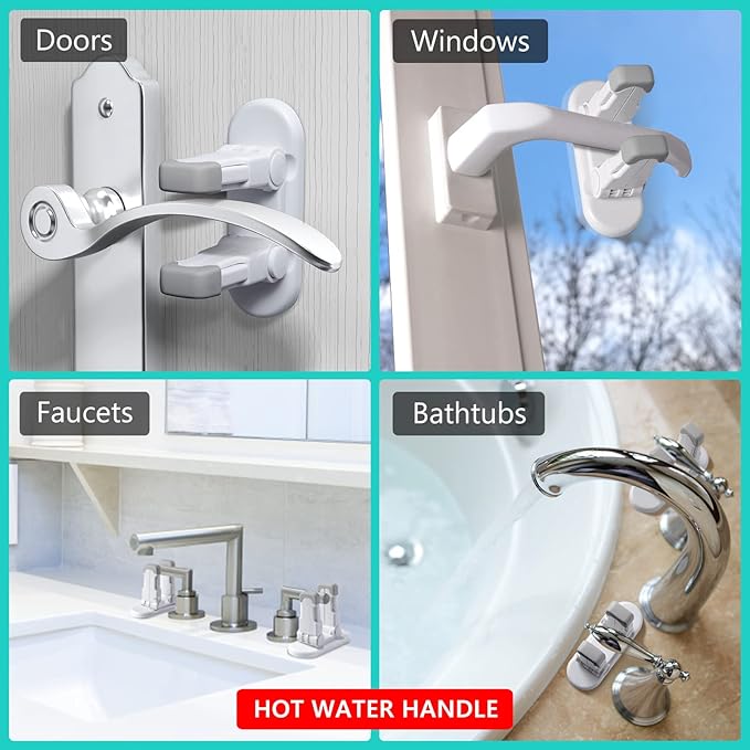 Door Lever Lock (3 Pack) Door Locks for Kids Safety, Baby Proofing Door Knob Child Proof Door Knob Covers, Child Safety Locks for Doors, with 3M Adhesive, for Doors, Windows, Bathtubs, Faucets (Grey)