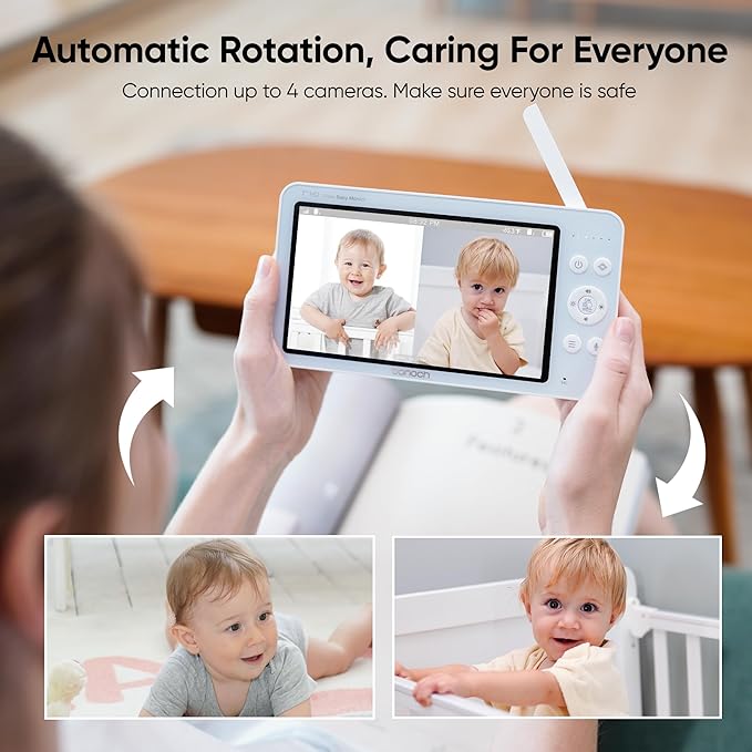 bonoch MegaView Baby Monitor with 2 Cameras, 7" 720P HD Split Screen Baby Monitor No WiFi, Video Monitor with Camera and Audio, 6000mAh, VOX Mode, 2 Way Audio, Remote PTZ, Night Vision