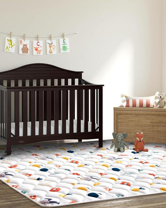 Odorless Premium Foam Baby Play Mat 4ft x 6ft, Soft Microfiber Fabric Crawling Mat for Floor- Comfortable and Hypoallergenic, Non-Slip Cushioned Floor Playpen mat for Infants,Babies,Toddlers