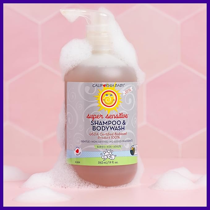California Baby Super Sensitive Baby Shampoo + Baby Wash | 100% Plant-Based | Unscented Body Wash For Sensitive Skin | Hypoallergenic | 562 mL / 19 oz