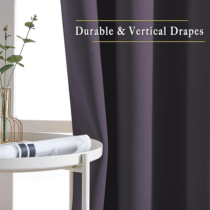 NICETOWN Blackout Room Divider Curtains 118 inches Long, Grommet Thermal Window Treatments Sound Reducing Drapes for Sliding Glass Door, Greyish Purple, W66 x L118, 2 Pieces
