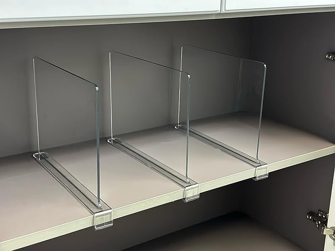 LikeU 8 PCS Acrylic Shelf Dividers for Closets,Wood Shelf Dividers,Clear Shelf Separators,Perfect for Clothes Organizer and Bedroom Kitchen Cabinets Shelf Storage and Organization